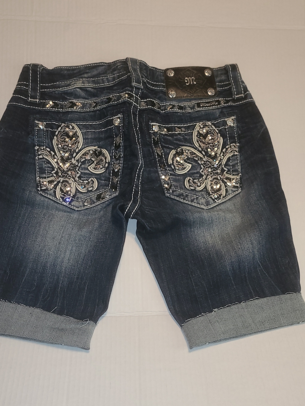 Miss Me Dark Blue Embroidered Denim Jean Shorts